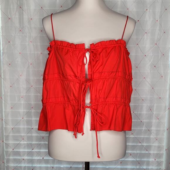 La Amario Red Boho Front Tie Spaghetti Strap Cami Top Size Large Patriotic NWT - Picture 1 of 6